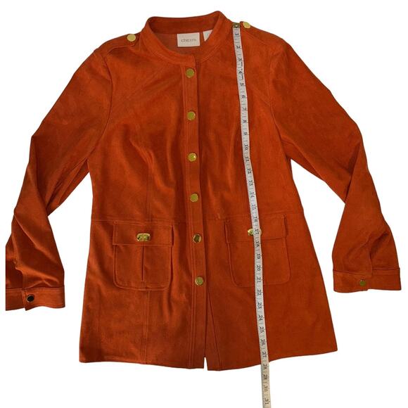 Chicos Womens Faux Suede Long Sleeve Orange Utility Jacket Chicos Size 0/4 - Picture 10 of 14